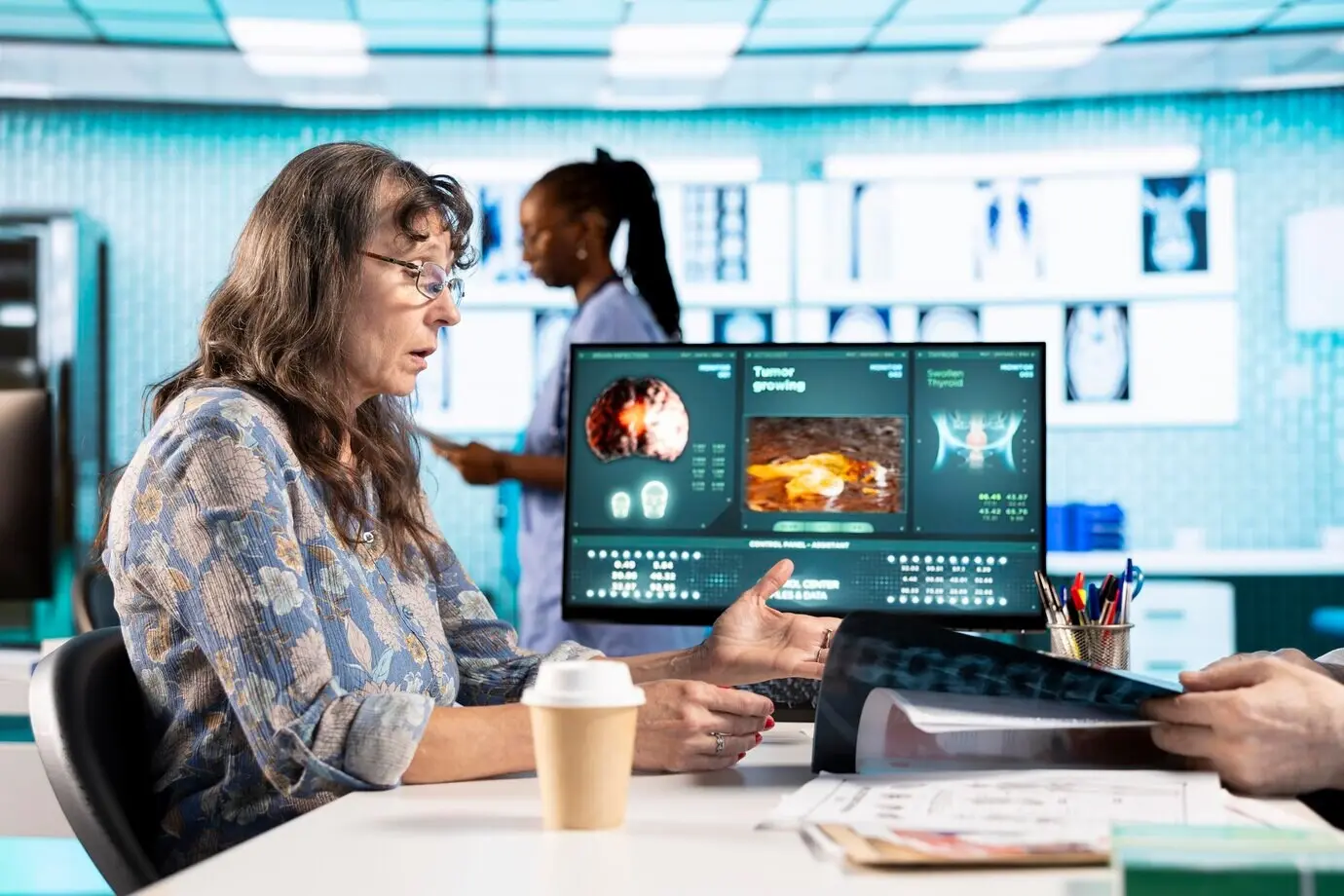 Ein älterer Kunde fragt den erfahrenen medizinischen Spezialisten nach der Vorbeugung von Krankheiten.